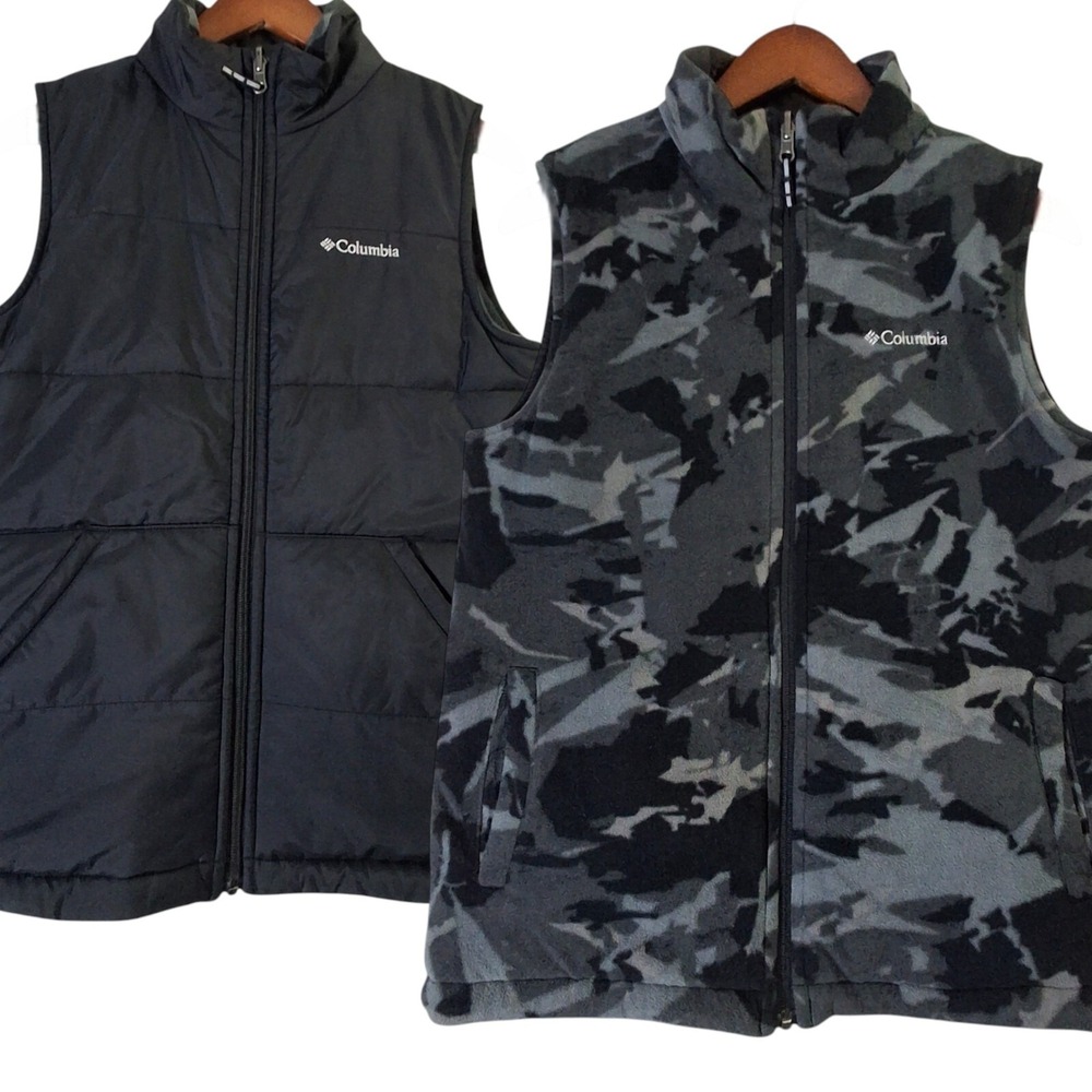 Columbia Reversible Vest Women's Medium Fleece Black‎ Camo